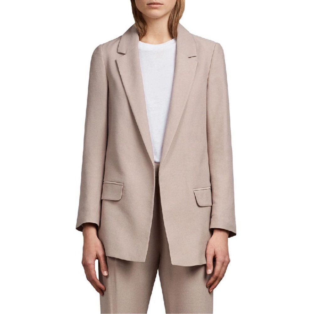 All Saints Aleida Notch Lapel Open Front Long Sleeve Blazer Jacket Rose Pink